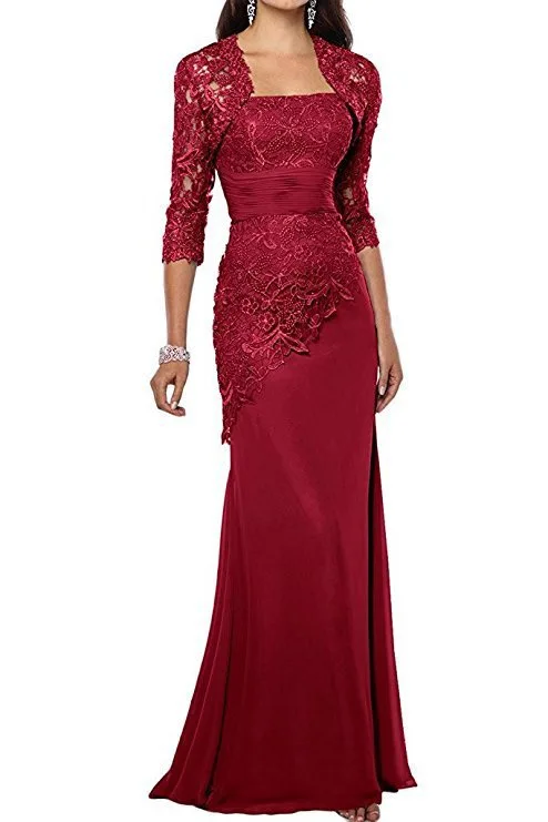 

2020 New Chiffon Lace Mother of the Bride Dresses with Jacket Applique Three Quarter Long Sleeves Mermaid Mother's Evening Gowns