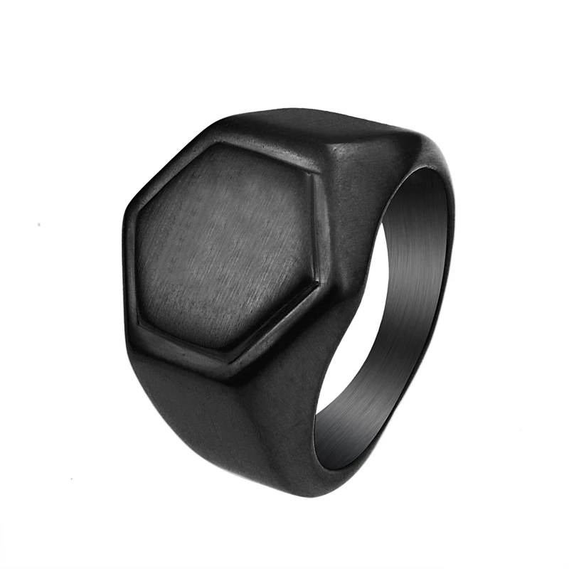 Valily  Gold Color Men's Hexagon Ring Stainless Steel Geometic  Jewelry for Men Wholasale Price