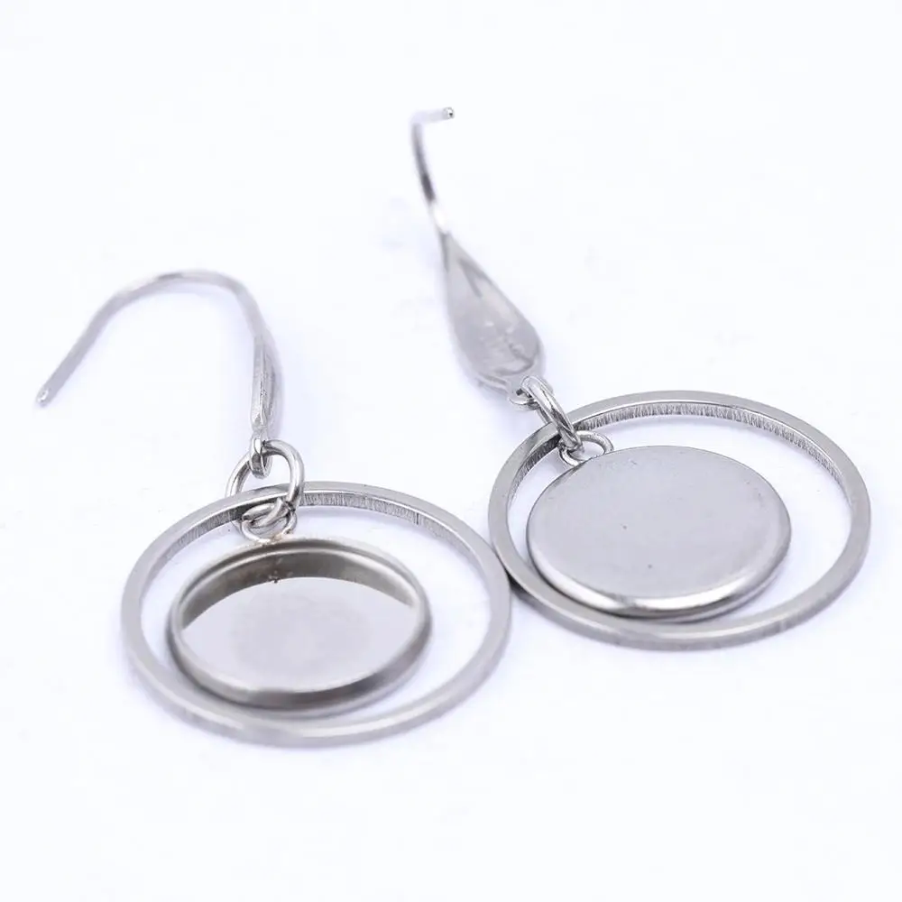 10 pçs brinco de aço inoxidável que faz acessórios cabochon 12mm círculo hoop frame brincos base definir espaços em branco