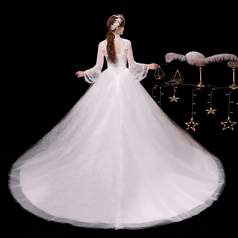 Tailing Wedding Dresses Bride Lace Up Tail Wedding Dress Bridal Embroidery Dress Dream Ball Gowns