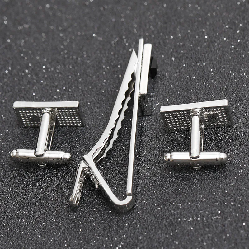 Simple Square Blue Black Men\'s Cufflinks Business Suits Tie Clips Cufflinks Sets Fashion Alloy Male  Shirt Accessories Jewelry