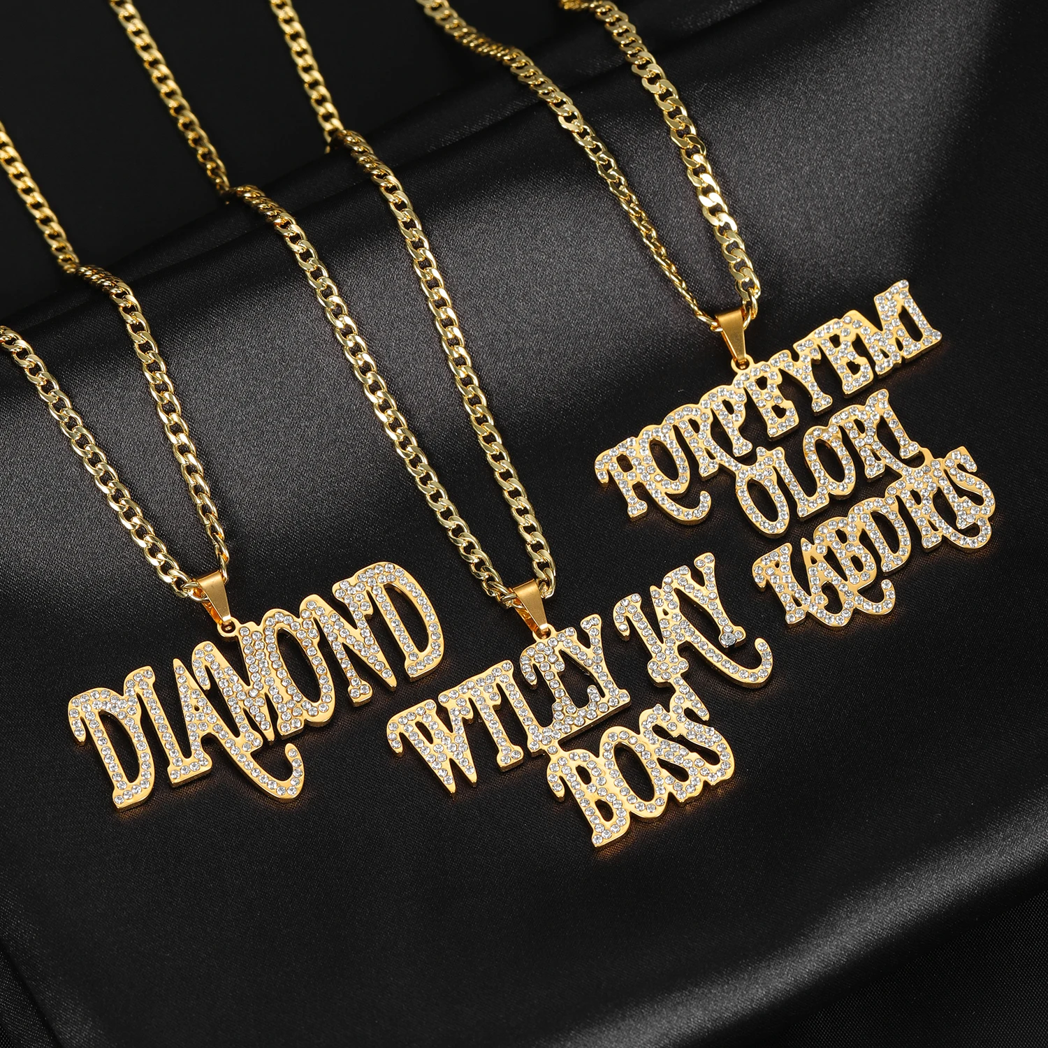 Custom 18K gold plated Stainless Steel Name Necklace Iced Out Men's Zircon Hip Hop Jewelry Cuban Chain Necklace Christmas Gifts