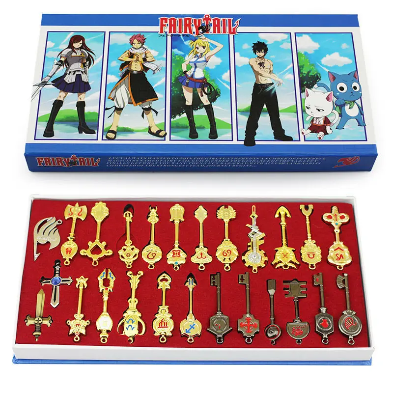 Fairy Tail Keys Set  Anime Cosplay Accessories Weapon Collection Lucy Sign Of The Zodiac Gold Key Necklace Collection Gift