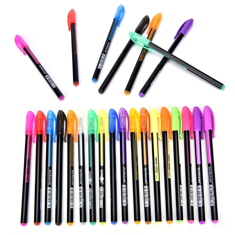 Stylo à encre de Gel Fluorescent, ensemble de recharges de stylos pour aquarelle, papeterie néon colorée, 48 pièces