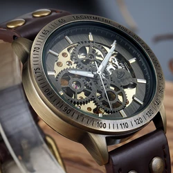 Reloj Mecánico Retro Steampunk para hombre, cronógrafo de pulsera automático, con engranaje de locomotora, color marrón, novedad