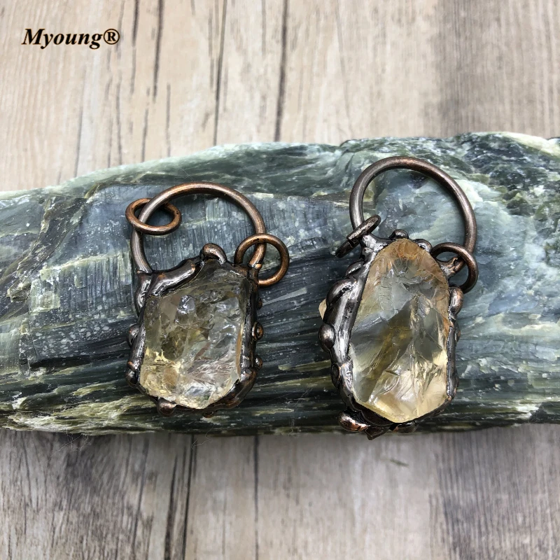 Natural Stone Irregular Citrines Pendants Antique Healing Crystal Quartz BOHO Necklace Charms For DIY Jewelry Making MY210409