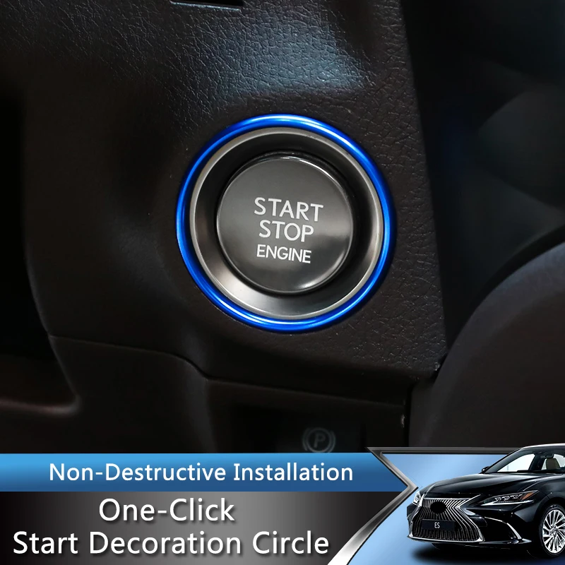 QHCP Car Quartz Decorative Sticker Engine Start Stop Ring Cover Ignition Device Aluminum Alloy For Lexus ES200 260 300H 18-25