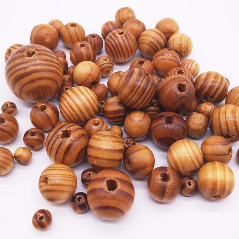 Straight Hole Pine Wood Beads Natural Eco-Friendly Spacer Loose Beads DIY Bracelet Necklace Making Crafts Jewelry Accessories