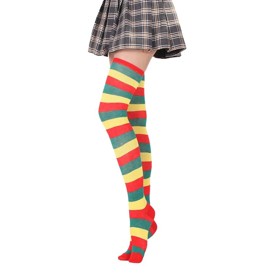 Hot Sale Gift Women\'s Stocking Harajuku Colorful Rainbow Striped Sexy Over Lo Lolita Tights Knee High Warm Socks for Girl Kawaii