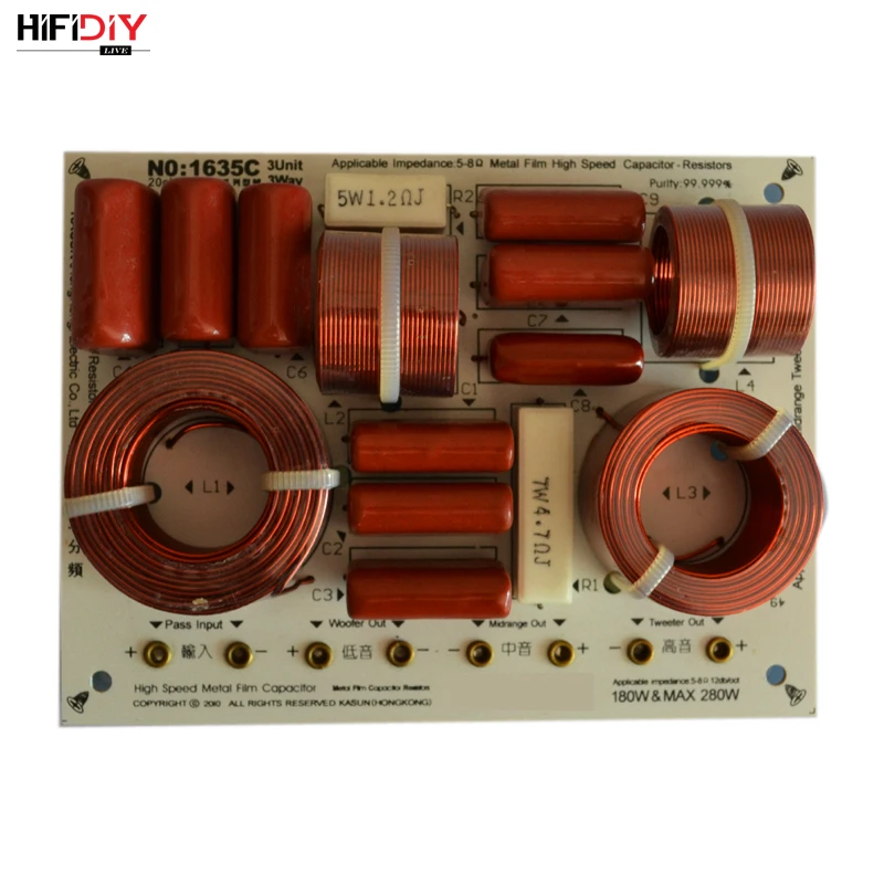 HIFIDIY LIVE  1635 3 Way 3 speaker Unit (tweeter + mid +bass )HiFi Speakers audio  Frequency Divider Crossover Filters