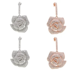 2022 Valentine's day gift for girlfriend lover gift fashion luxury jewelry sparking clear cz dangle rose flower earring
