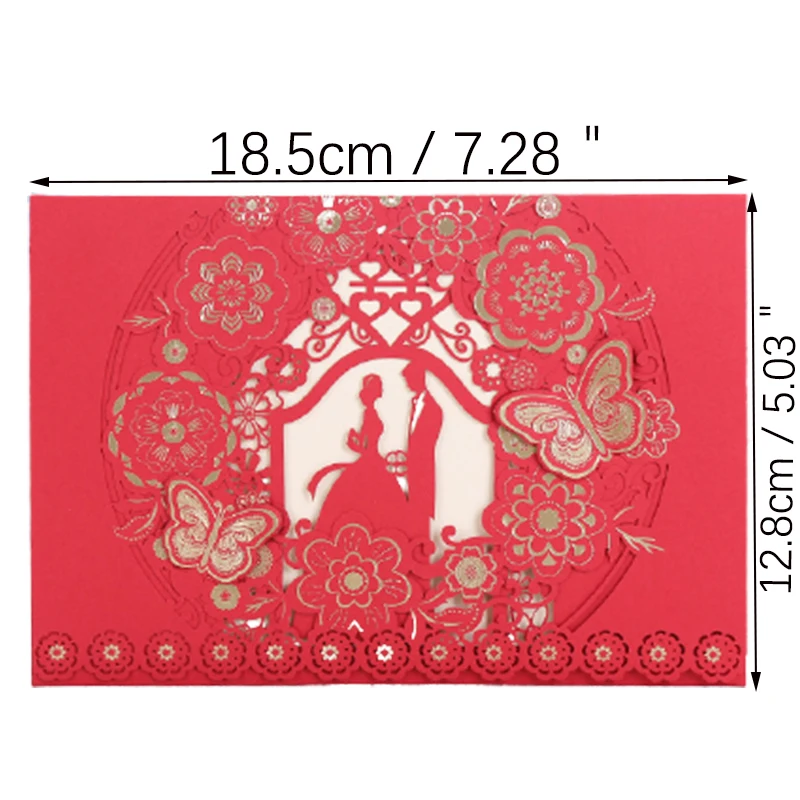 50pcs Bridal Groom Laser Cut Favor Wedding Invitations Card Butterfly Lace Pocket Customize Invites Card Printing Party Decor