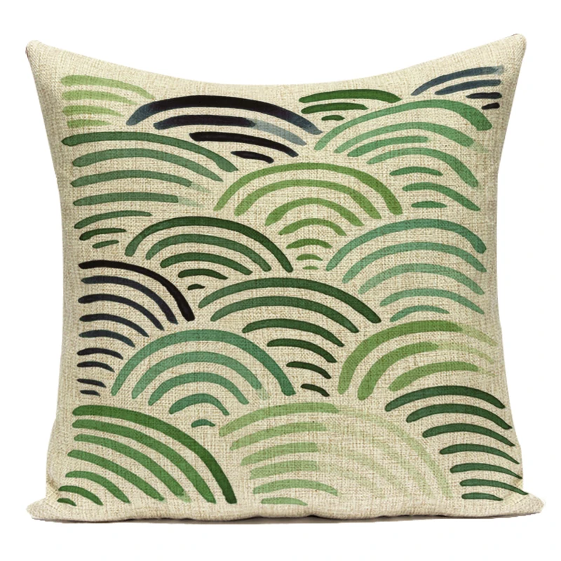 Tropical Green Leaves Stripes Geometry Throw Pillow Cushion Cover Polyester Square Cushion Case For Sofa Chair Home Decor