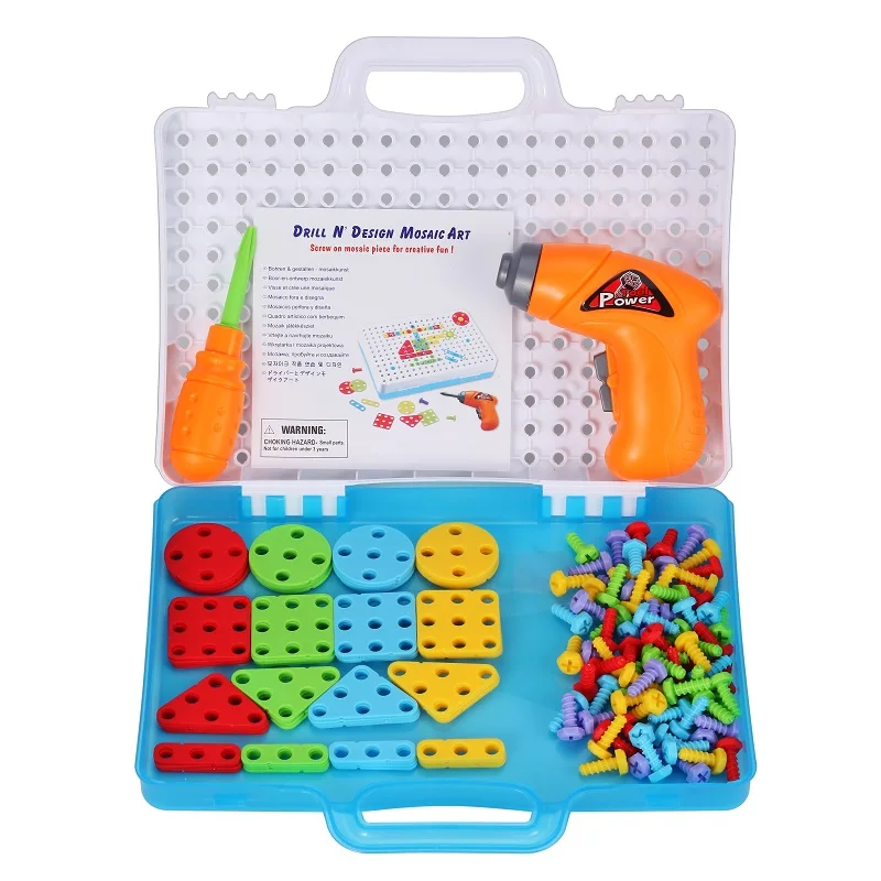 147Pcs Drill Screw 3D Puzzle Toys For Children DIY Creative Mosaic Puzzle Toys For Boys Kids Simulation Toolbox Educational Toys