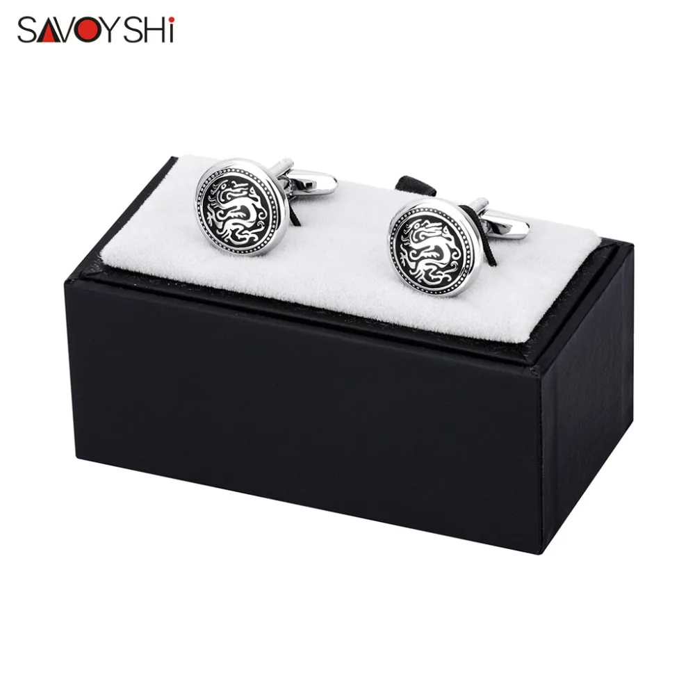 

SAVOYSHI Mens Shirt Cufflinks High Quality Cuff bottons Round Black Enamel Pattern Cuff link Brand Gift Jewelry Free Custom Name