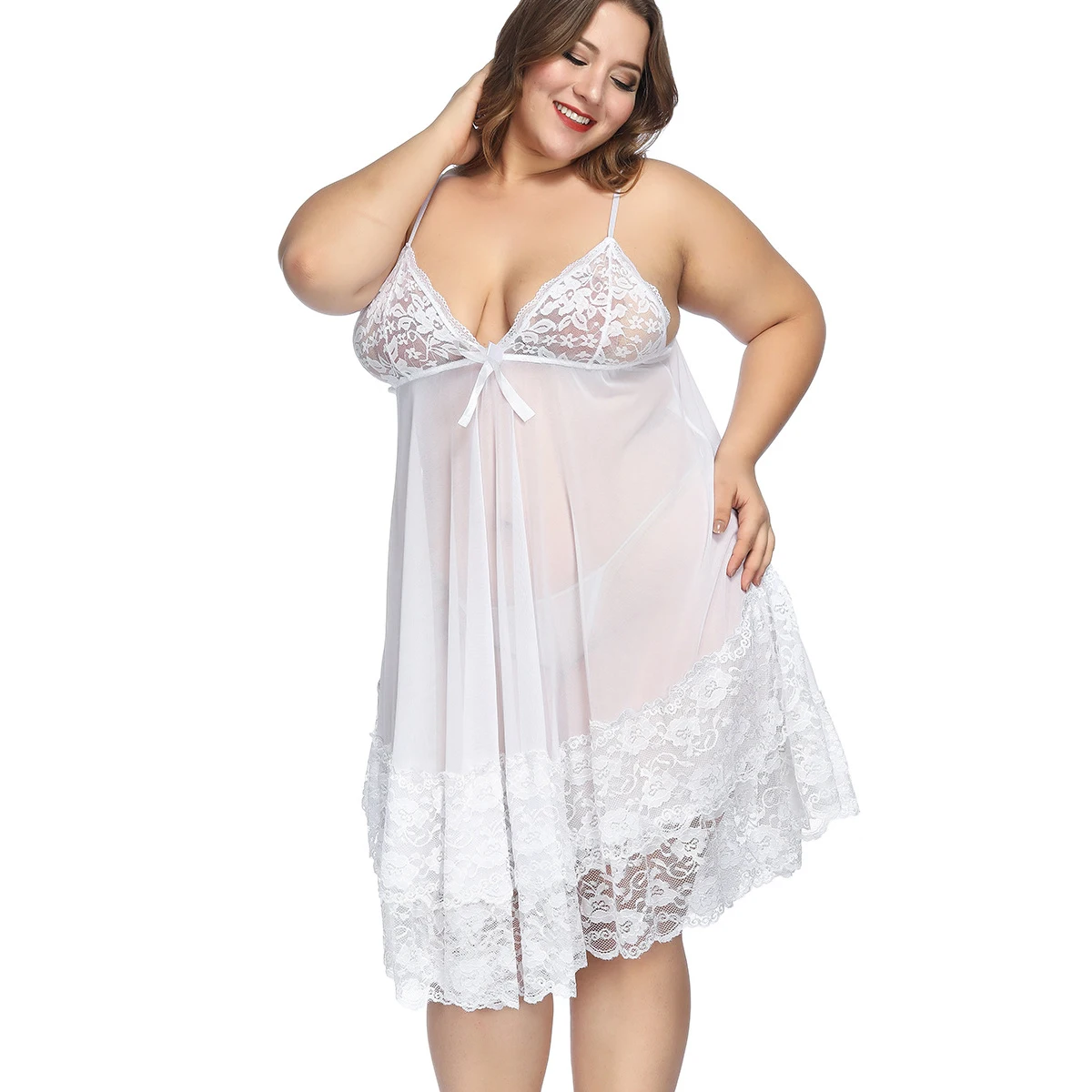 Sexy Lingerie Large Size Night Dress Sleepwear Women Sling Nightwear Sex Lace Temptation Underwear Nightdress For Hot Fat Girls