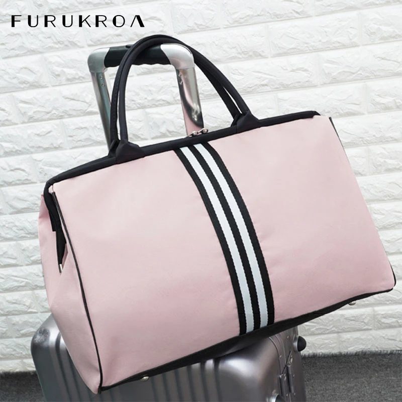 Women Overnight Weekend Fitness Bag Ladies Stripe Yaga Gym Big Travel Bag Light Men Foldable Outdoor Bags Korean  XA37WB