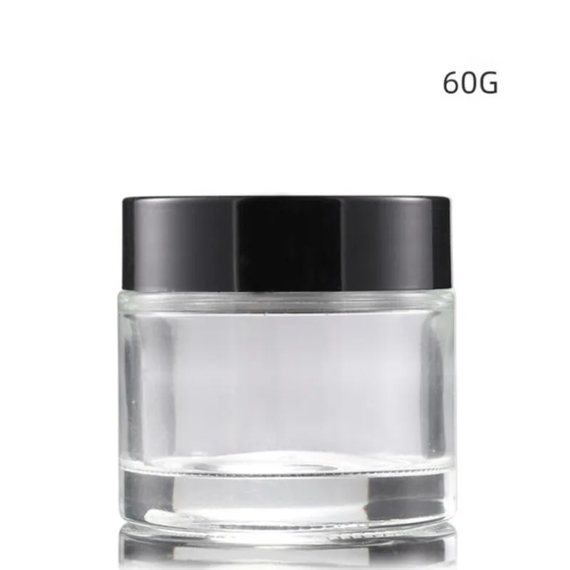 

60g cosmetic packaging wholesale glass Cream Jars Empty Cosmetic Containers with Inner Liners and black Lids