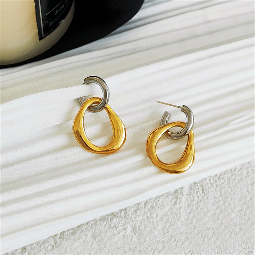 kshmir Korean Retro Detachable Earrings Gold Silver Color Geometric irregular Round Drop Earrings for Women Girls Jewelry
