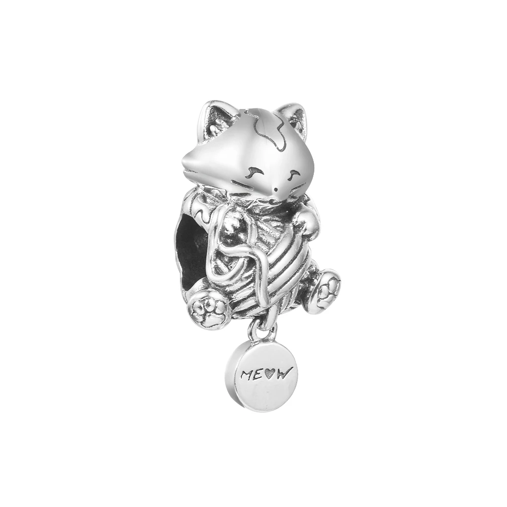 

Woman DIY Beads Kitten & Yarn Ball Charm Fits 925 Silver Original Bracelets Beaded Chain Jewelry Making 2021 New Wholesale