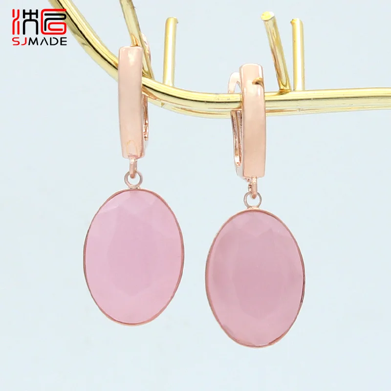 SHENJIANG New Fashion Simple Exaggerate Oval Large Crystal Dangle Earrings For Women Wedding Jewelry 585 Rose Gold Color Eardrop