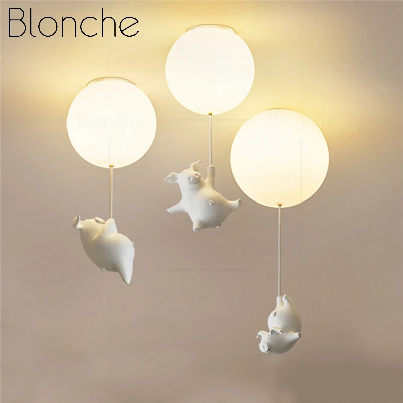 

Cartoon Flying Pig Led Pendant Light Resin Balloon Chandelier Bedroom Staircase Living Room Dining Room Home Decoration Lamps G9