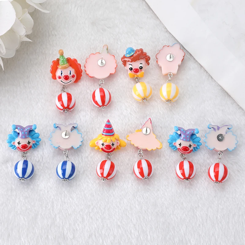 1Pair Cute Stud Earrings Circus Clown  With Watermelon Beads  Charms  Fashion Cartoon Jewelry