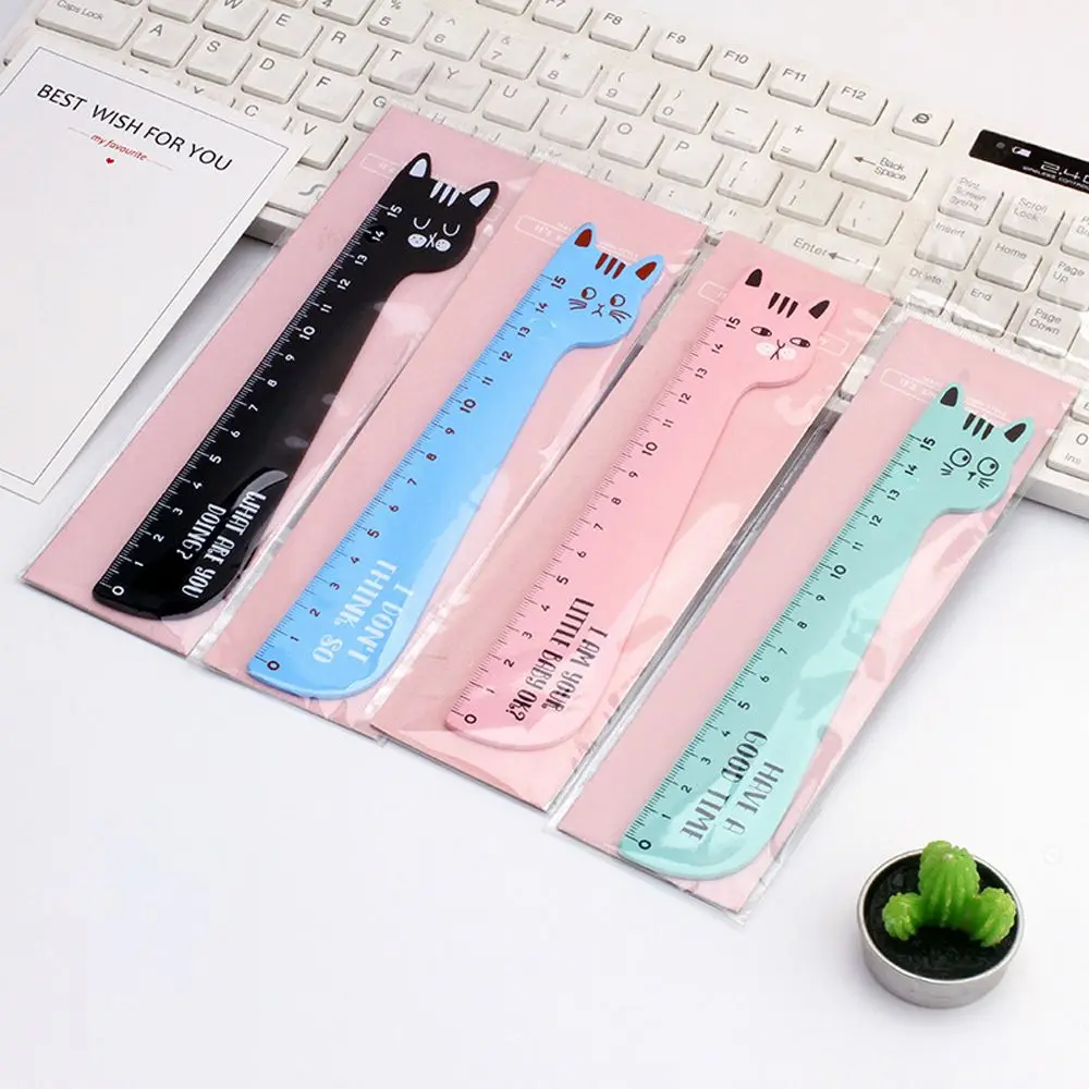 Gift Drafting Supplies Student Stationery Office Tool Animal Cat Shape Wooden Ruler Cartoon Ruler Straight Ruler