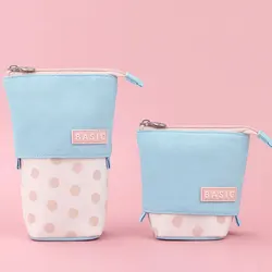 Pencil Case Dots Pen Holder Canvas Fabric Korea Stationary School Supplies Kid Ruler Organizer Gift Bag Transformer Standing Box