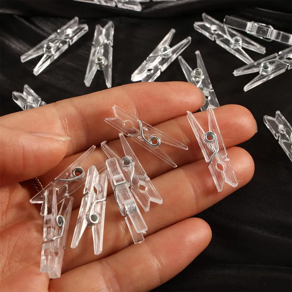 20pcs Mini 25/34mm Natural Transparent Plastic Clips Photo Clips Clothespin DIY Wedding Party Wooden Clip Pegs