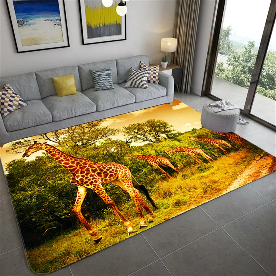 Wild Animal Giraffe 3D Mats For Home Living Room Kids Carpet Bedroom Flannel Sponge Bath Floor Mat Water Absorption Kitchen Mat