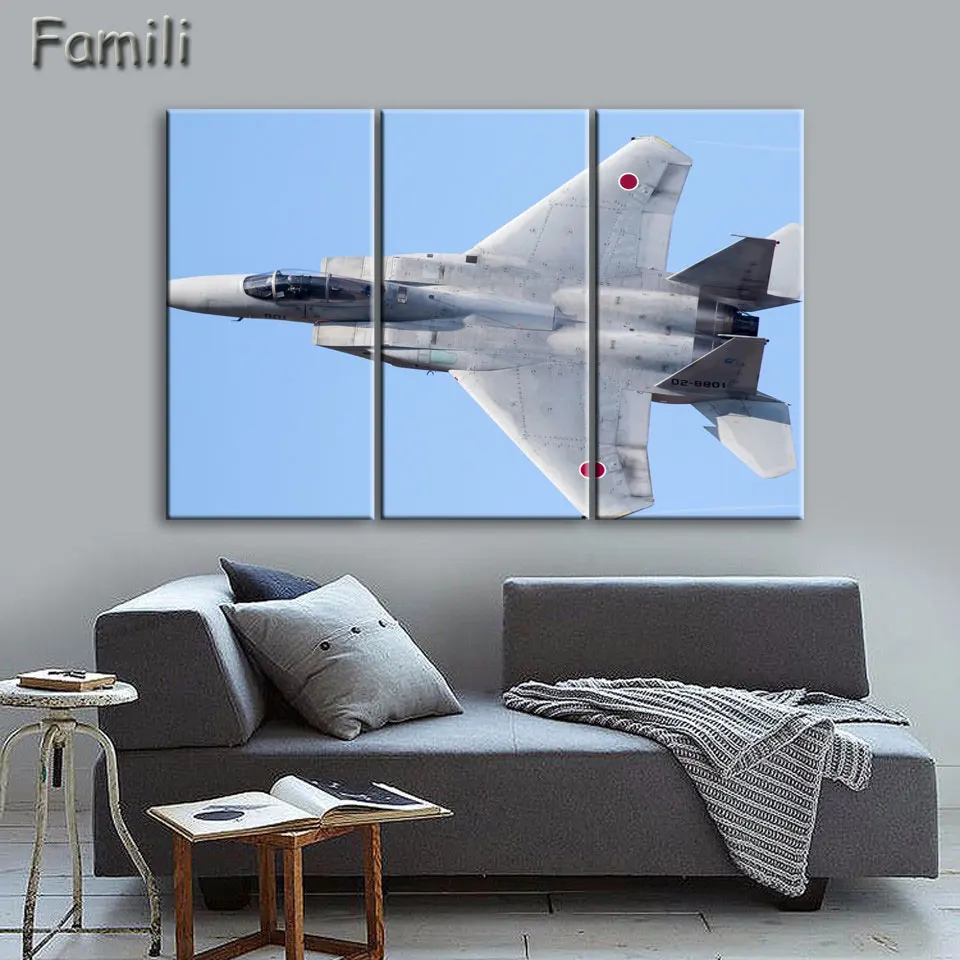 

3Pieces/set Modern Printed Fighter Canvas Painting Combat Aircraft Wall Picture Art For Living Room Unframed