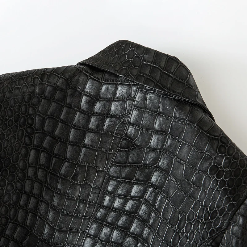 Único design animal crocodilo padrão de couro preto blazer para as mulheres duplo breasted botões luxuosos jaquetas de rua do plutônio