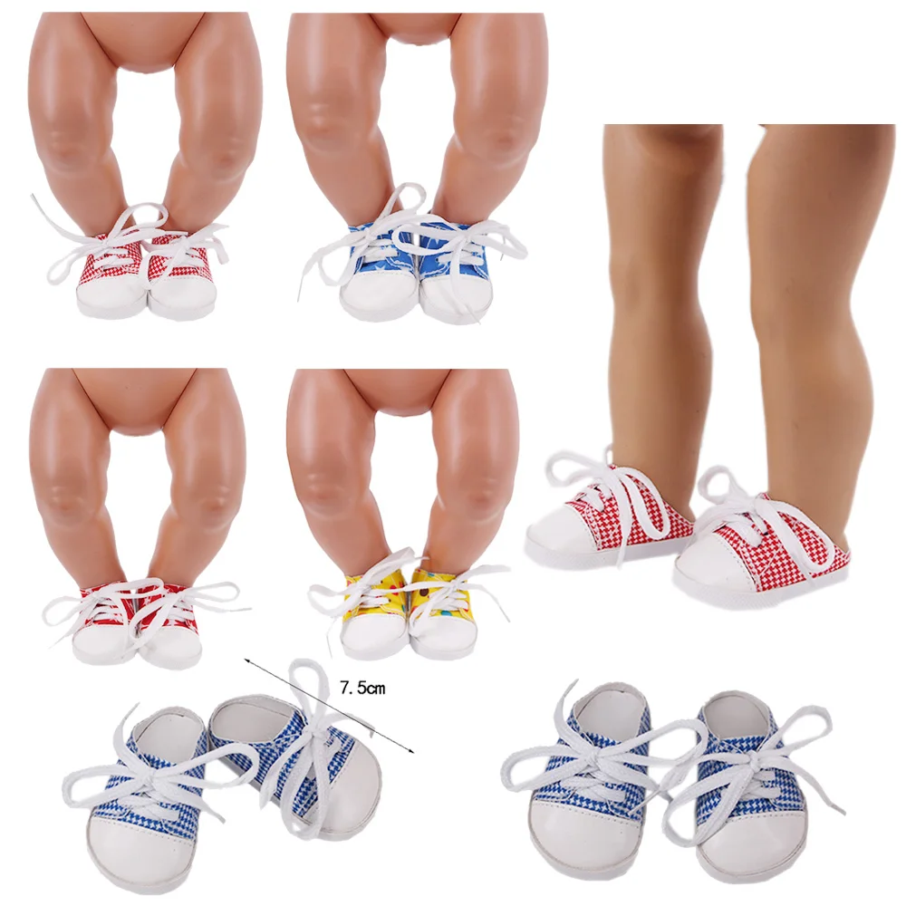 7.5Cm Canvas Doll Shoes Check Pattern Suitable For Size 18Inch And 43Cm Newborn Doll Girl Toy Accessories