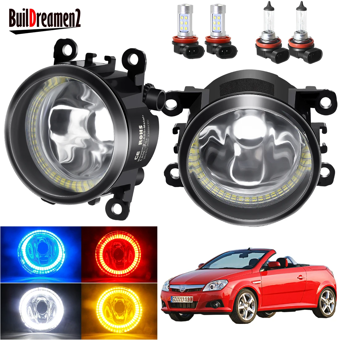 Angel Eye Fog Light Assembly For Opel Tigra TwinTop Convertible 2004 2005 2006 Car Front Bumper Fog Light with Halo Ring DRL H11