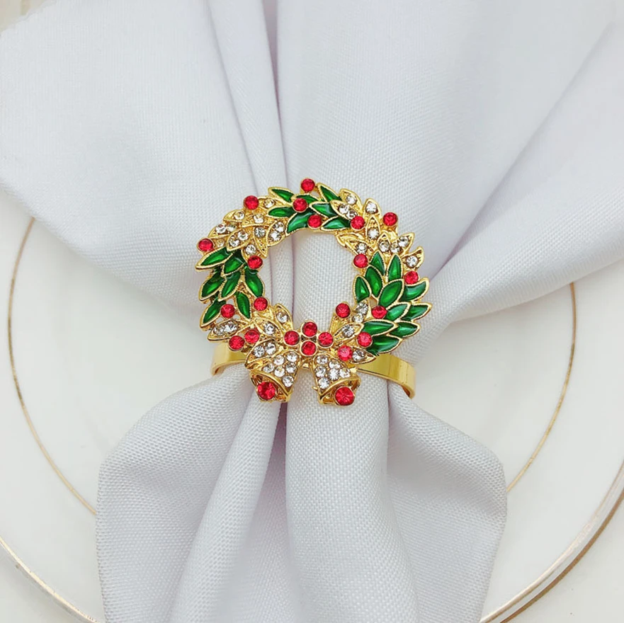 

6pcs/lot New Christmas wreath napkin ring diamond napkin ring napkin buckle holiday party hotel desktop decoration