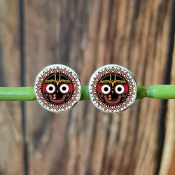 New Hindu God lord Jagannath Earrings for Women Men Cartoon Face Mandala Religious Glass Photo Handmade Stud Earring Jewelry