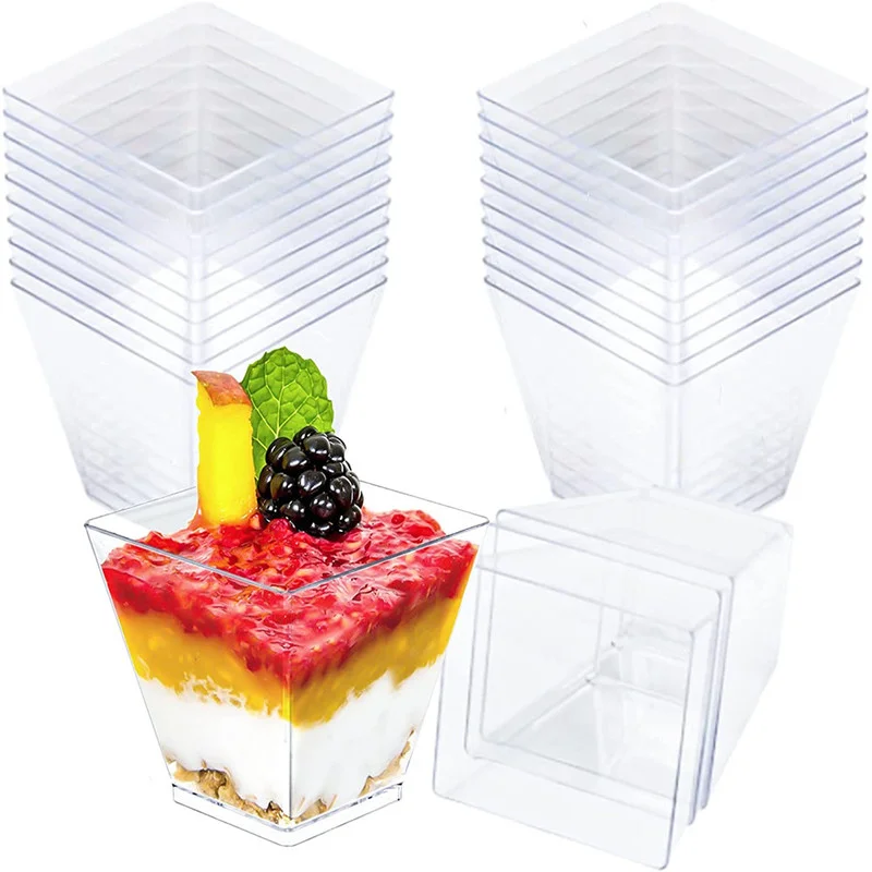 10/20 pcs 60ml Disposable Plastic Dessert Cups Clear Portion Trapezoidal Food Container for Christmas Party Yogurt Mousses