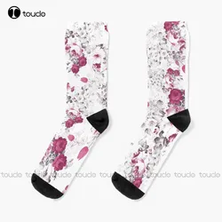 Elegant Chic Vintage Pink Gray Floral Pattern Socks Men'S Athletic Socks Christmas New Year Gift Custom Gift Unisex Adult Sock