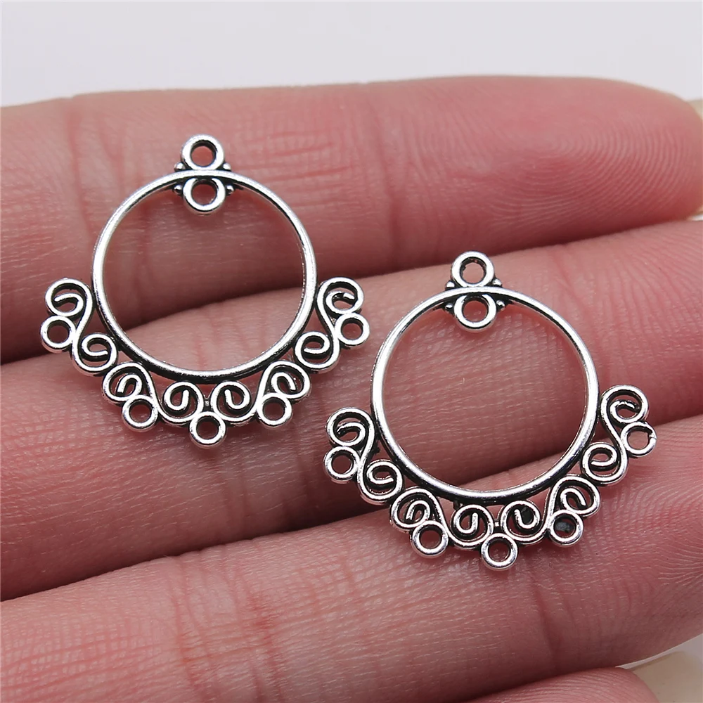 

200pcs 24x24mm Jewelry DIY Handmade Craft Charm Antique Silver Color Porous Chandelier Earring Connectors Accessories