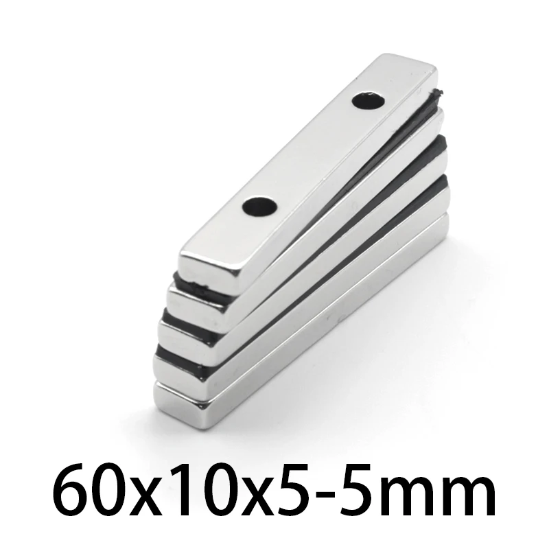 Countersunk Cuboid crafts Magnets 60x10x5-5mm N35 Neodymium magnetic perforated Rectangular earth Magnet 60*10*5-5mm