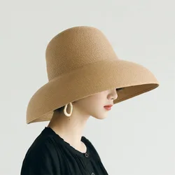 Summer hat new female sun hat folding beach hat big brim travel sunscreen Hepburn wind sun hat travel