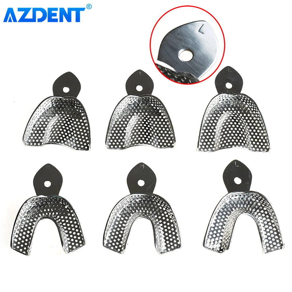 6pcs Dental Impression Tray AZDENT Stainless Steel Teeth Trays Autoclavable Instrument Dentist Tools Lab Large Small Middle Size