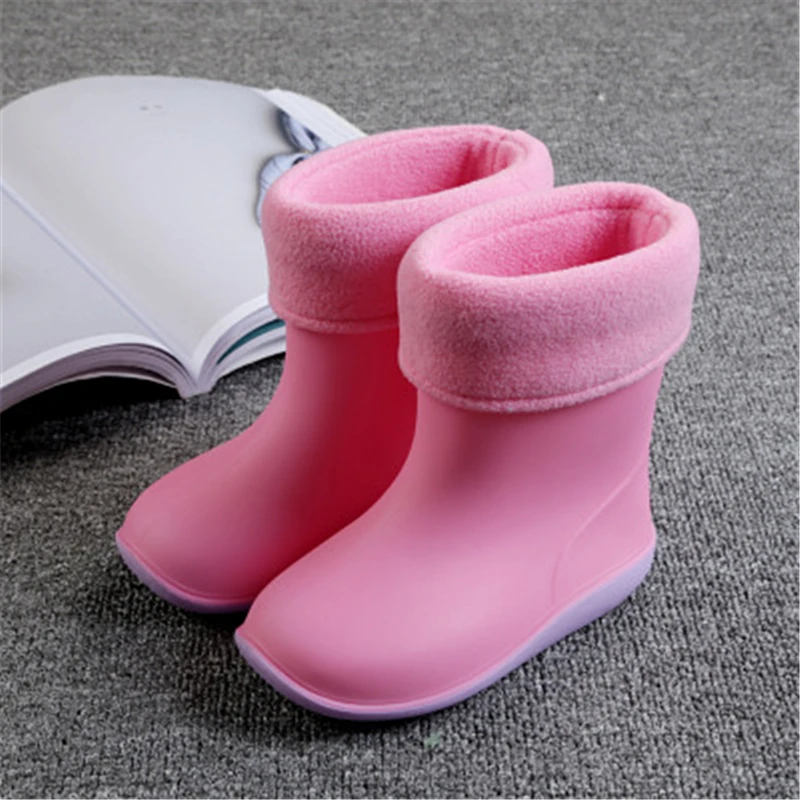 Kızlar için yağmur çizmeleri çocuklar su geçirmez su ayakkabısı bebek erkek kaymaz lastik çizmeler sıcak çocuk Rainboots dört mevsim çıkarılabilir