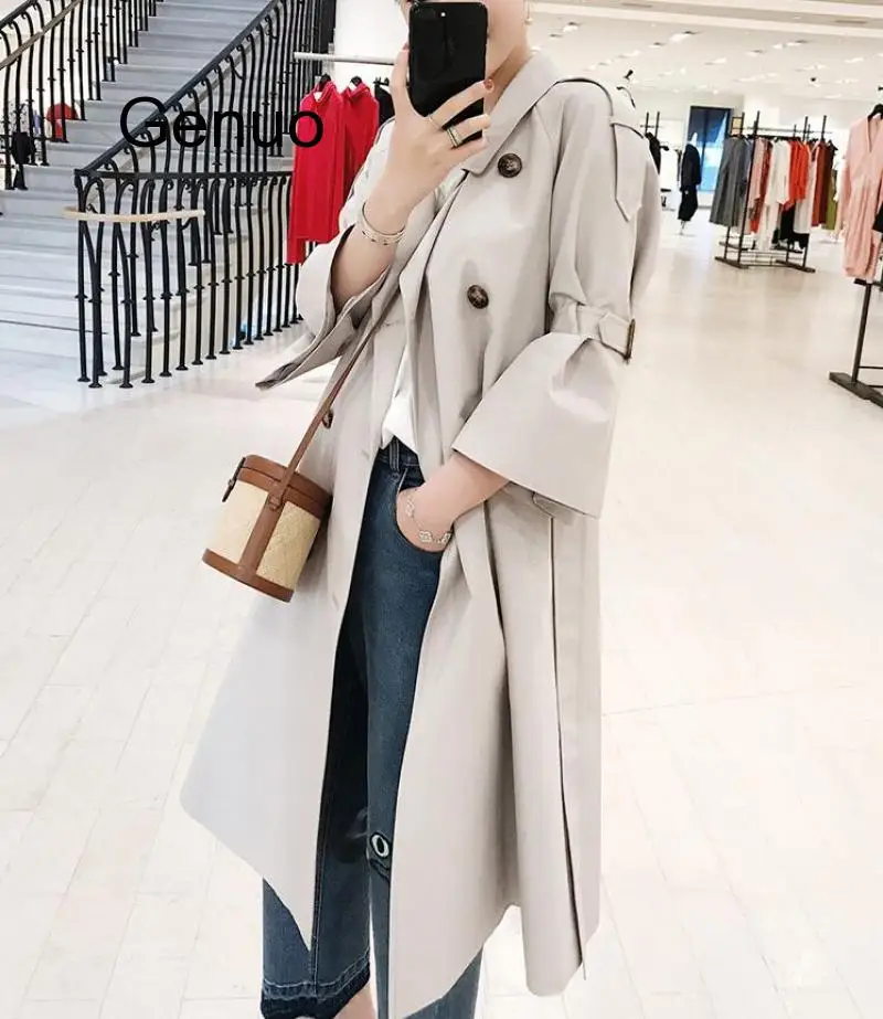 

Windbreaker Jacket Female Long Section Double-breasted Fashion Large Size Women's Elegant Temperament Coat Autumn And Winter New