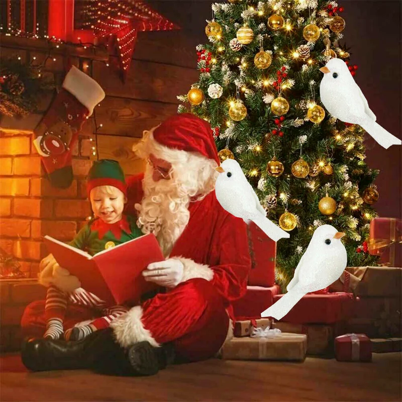 12Pcs Clip-on Mini Fake Bird Xmas Tree Ornaments Festival Garden Decor Gift Christmas Decorations Home Decor Gifts Navidad