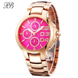 Stainless Steel Gold Women's Luxury Quartz Wristwatches Big Multifunctional Crystal Face Branded Women Fashion Jewelry Watches