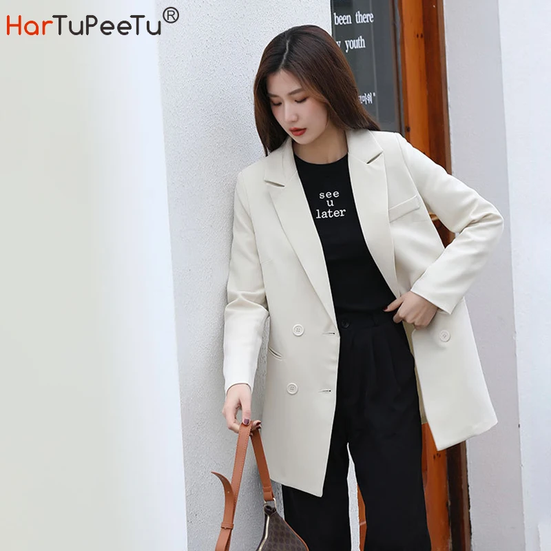 

Beige Black Nice Blazer Coat Women 2023 Chic Office Lady Suit Jacket Lined Double Breasted Boyfriend Work Casual cosplay Outwear