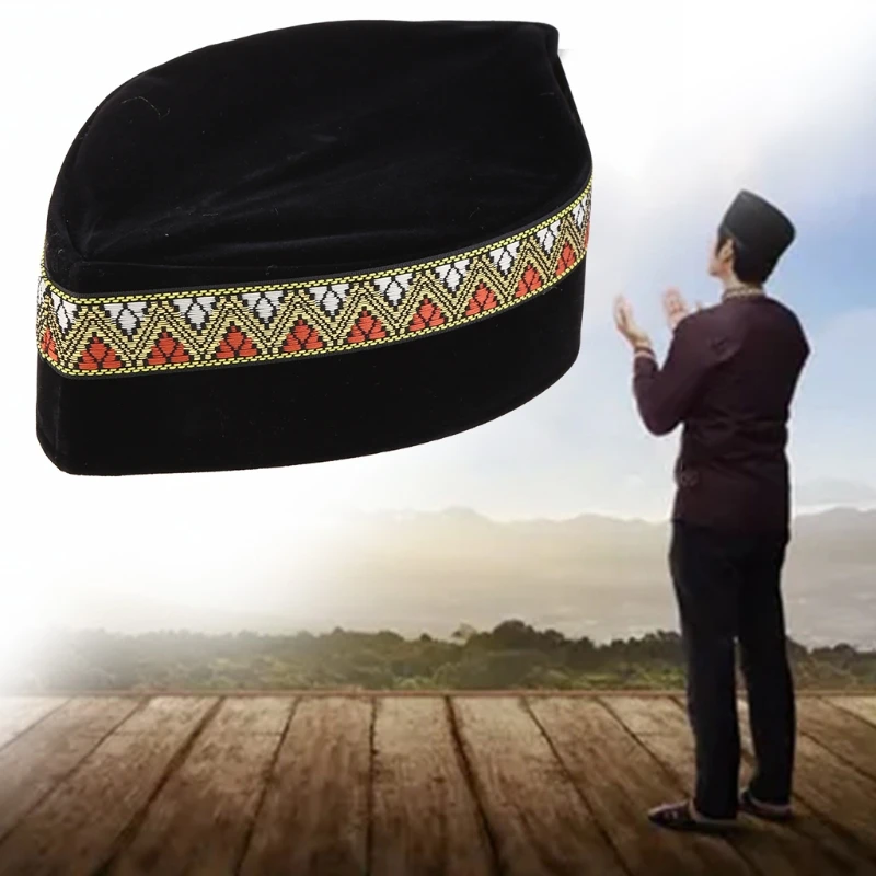 Muslim Men Velvet Black Kufi Hat Islamic Turkish Takke Prayer Cap Bonnet Turban Dropshipping