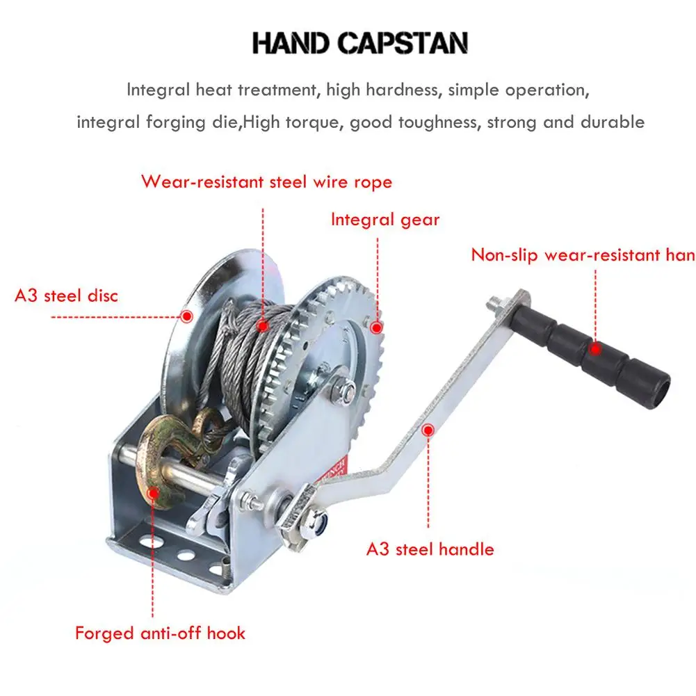 Mini Hand Winch With 4.1:1 Gear Ratio Two-way Ratchet Resists Rust And Corrosion Forged Hook Durable Manual Winch Tool Equipment